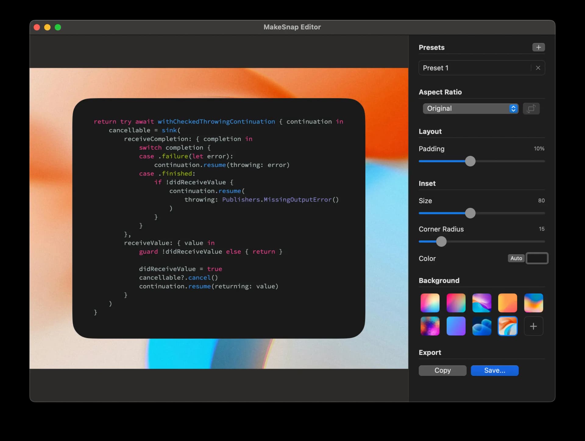 MakeSnap editor interface showing the full editing workspace with tools and preview